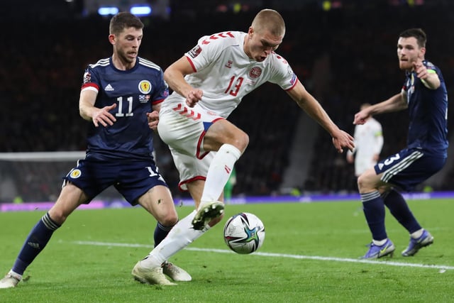 After a bench appearance in September, Kristensen makes his full senior debut in a World Cup qualifier against Scotland at Hampden Park. Denmark lose 2-0 but their only defeat of the round doesn't prevent them from topping Group F and qualifying for the finals.