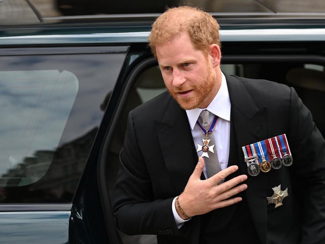 Prince Harry arrives for the National Service of Thanksgiving for The Queen's reign at Saint Paul's Cathedral.