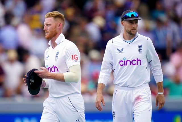 OVER TO YOU England Test captain Ben Stokes (left) and predecessor Joe Root at Lord's Picture: Adam Davy/PA