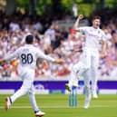 Sweetest moment: England's Matthew Potts celebrates taking the wicket of New Zealand's Kane Williamson - his first in Test cricket. Picture: Adam Davy/PA Wire.