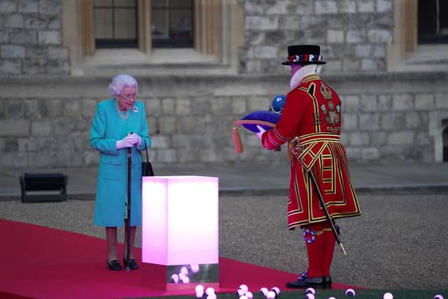 Queen Elizabeth II arrives to symbolically lead the lighting of the principal Jubilee beacon at Windsor Castle on Thursday (Photo: PA Wire/Steve Parsons)