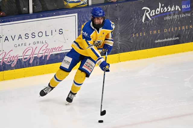 RISING STAR: Archie Hazeldine in action for Leeds Knights against Sheffield Steeldogs. Picture: Bruce Rollinson.
