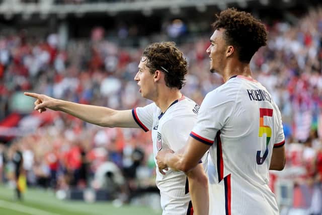 GOOD START: Leeds United are spending £25m to sign USA international midfielder Brenden Aaronson, left, from RB Salzburg, but David Prutton says the Whites must make an even more important purchase this summer.
Photo by Andy Lyons/Getty Images.
