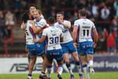 Wakefield Trinity celebrate Jacob Miller's winning drop goal. (Picture: SWPix.com)