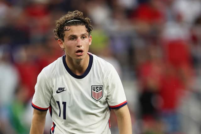 STARS AND STRIPES: US international Brenden Aaronson in action for his country after signing for Leeds United