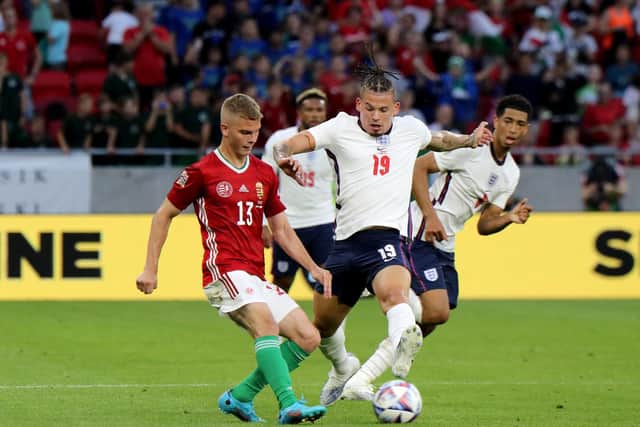 ENGLAND RETURN? Leeds United star Kalvin Phillips is hoping to return to the England starting XI for a repeat performance against Germany in Munich tonight. Pic: Getty