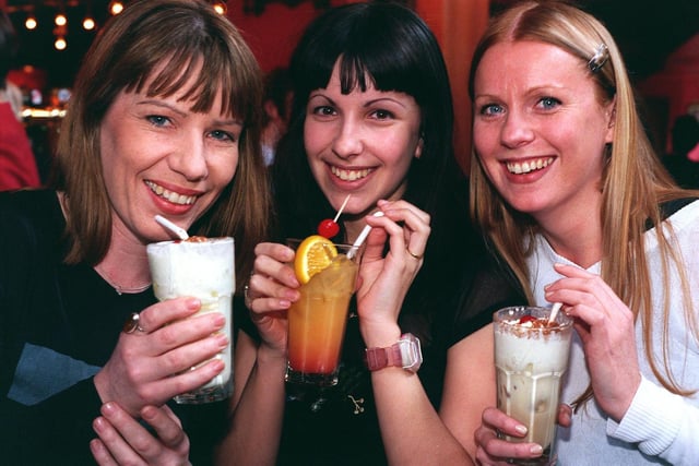 Harvey Nicks staff  - Christine Wade, Ruth Williams and Jane Campy  -  enjoy a cocktail after work at the opening of Break for the Border on Lower Briggate.