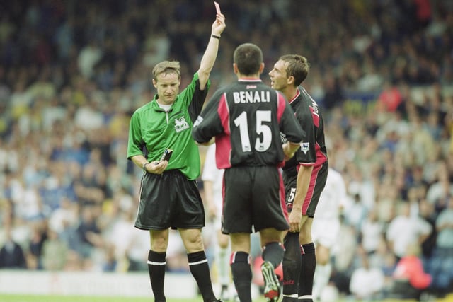 Southampton's Claus Lundekvam is sent off by referee Clive Wilkes.