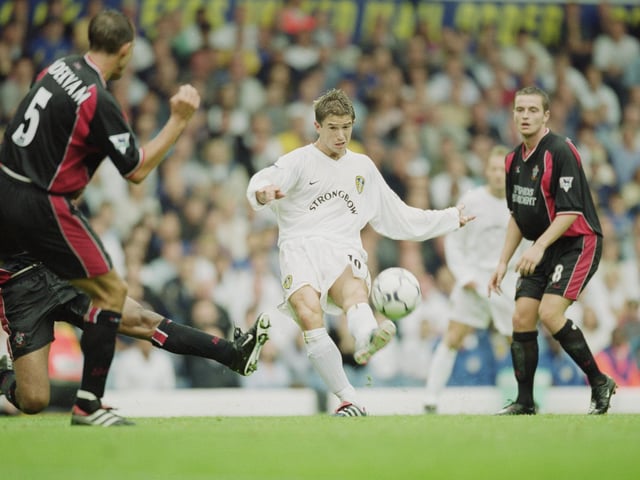Harry Kewell fires towards goal  through the Southampton defence.
