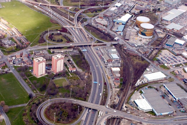 A view looking down onto the bottom of the M1 and M621.