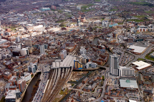 A view looking down over Leeds City Station and the Bridgewater development.