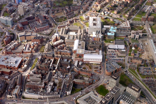 Leeds city centre with Leeds General Infirmary in the centre of the photo.