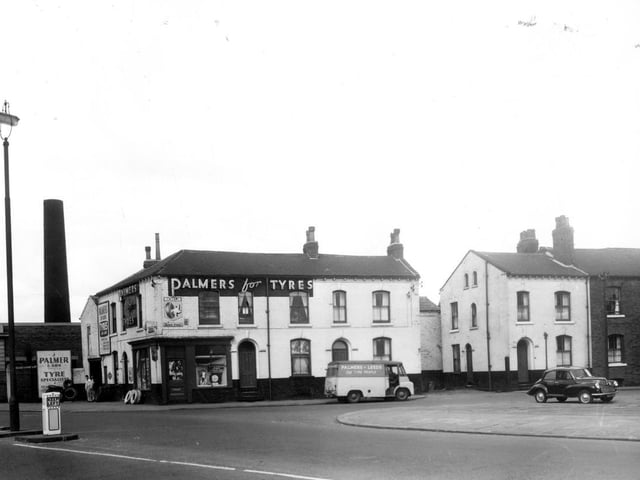 On the left is Sheepscar Street South, next going off to the right is Benson Street. This block of property was the business of Palmers Tyres. Pictured in May 1959.