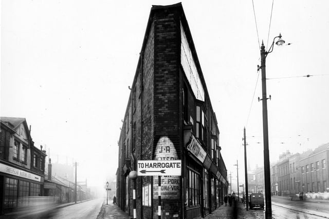 A Yorkshire Evening Post branch office is featured in this view of the junction of Sheepscar Street North and Chapeltown Road in January 1951.