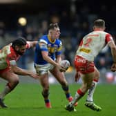 Rhinos' Jack Broadbent, pictured in action against St Helens this year, has been linked with a move to Castleford. Picture by Bruce Rollinson.