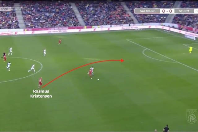 We'll start with the positives - Kristensen is a very capable counter-attacking outlet and loves to support attacks in transition. Here, we see him hurtling forward through the centre of the pitch where he receives a pass and slots it under the goalkeeper (Image: InStat)