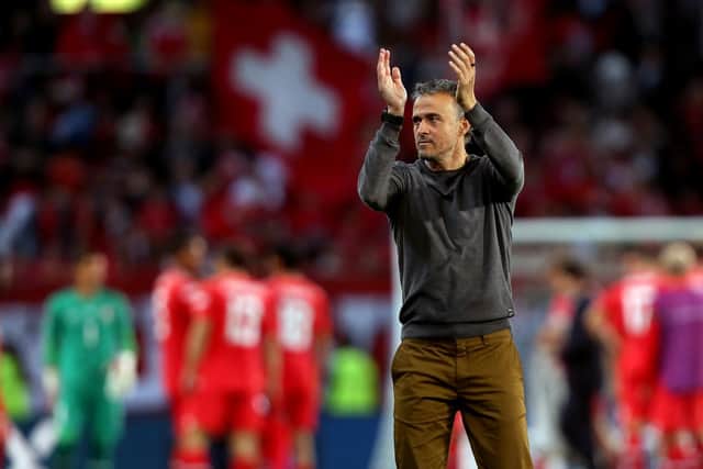 PRAISE: For Leeds United's Diego Llorente from Spain boss Luis Enrique, above, pictured after Thursday night's 1-0 victory against Nations League hosts Switzerland in Geneva. Photo by Harry Langer/DeFodi Images via Getty Images.
