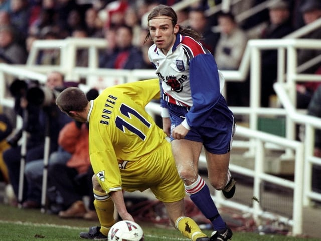 Paul Underwood of Rushden and Diamonds gets the better of Lee Bowyer during the FA Cup third round clash at Nene Park in Jauary 1999. The tie ended goalless with Leeds winning the replay 3-1.