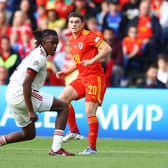 TOP TEST: Leeds United's Dan James, right, nutmegs Dedryck Boyata during Saturday evening's 1-1 draw against Belgium in a Nations League clash at the Cardiff City Stadium. Photo by Michael Steele/Getty Images.