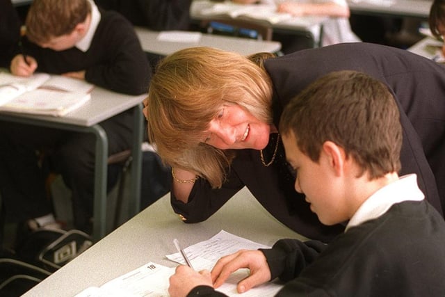 Maths teacher Janet Jackson helps pupil Paul Brownidge during a lesson in January 1998.