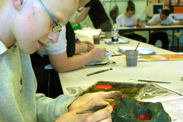 Pupil Sean Booth busy during an art lesson in June 2005.