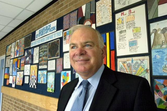 Deputy head Malcolm Gosling pictured with art work on the corridors in June 2005. The school was celebrating being awarded specialist art status.