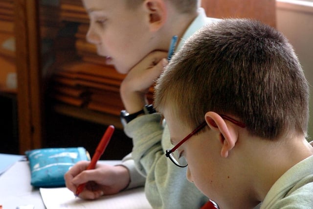 Daniel Wilton and Liam Head pictured working hard in a maths lesson in January 2005.