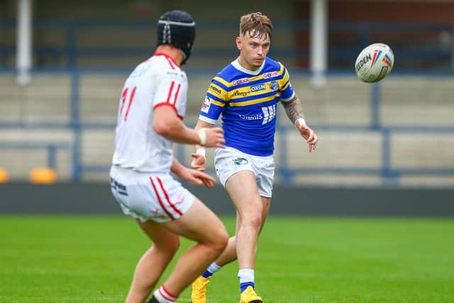 Jack Mallinson in action for Rhinos' academy last season. Picture by Craig Hawkhead/ Leeds Rhinos.