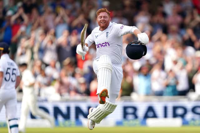 England's Jonny Bairstow celebrates his century. Picture: PA