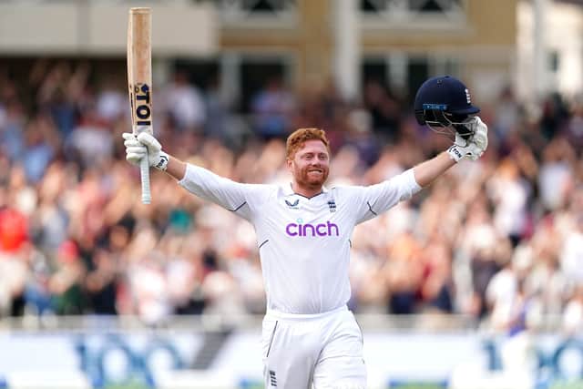 England's Jonny Bairstow celebrates his century. Picture: PA