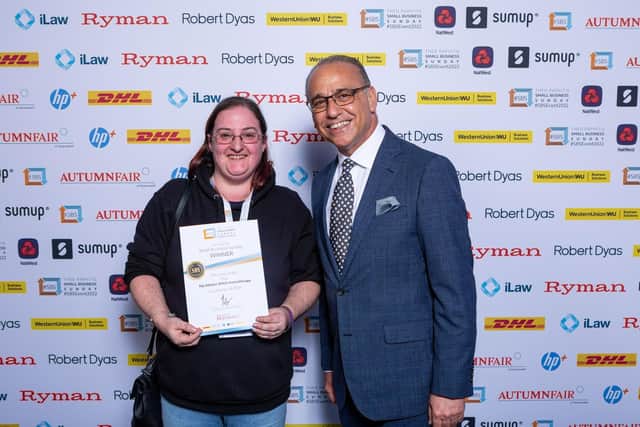 Michelle pictured with retail magnate Theo Paphitis at his Small Business Sunday event