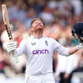 England's Jonny Bairstow celebrates his century  from just 77 balls against New Zealand at Trent Bridge on Tuesday Picture: Mike Egerton/PA