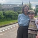Austin Haynes on the set of The Railway Children Return with actor Jenny Agutter.
