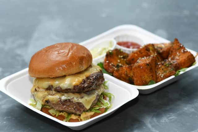 The Good Boy With Cheese, double-stacked with Halloumi Dank Nugz (Photo: Jonathan Gawthorpe)