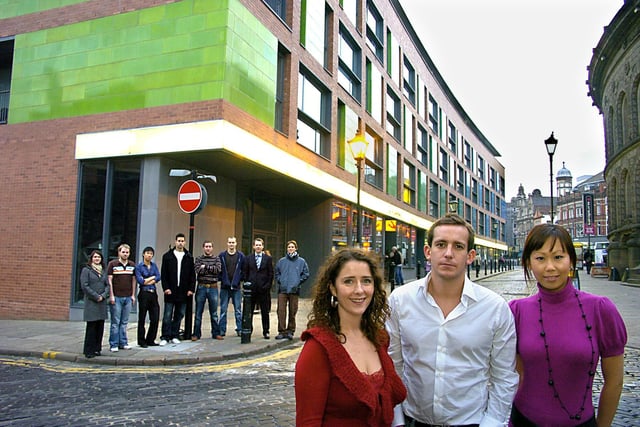 These residents of Crown Street Building on Cloth Hall Street were up in arms overa proposal for a night club with a 1,000 persons capacity in the building where they live. Pictured, at the front from left, are Deed Peters, Fraser Stride, Joanne Lee with other residents in the background.