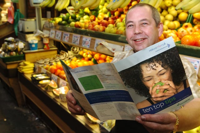 Kirkgate Market trader Steve Atack backed a new Cancer Research UK campaign aimed at promoting healthy eating in September 2007.