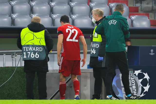 On his Champions League debut, Roca is sent off in the second half for two bookable offences as Bayern Munich beat Jesse Marsch's RB Salzburg 3-1.