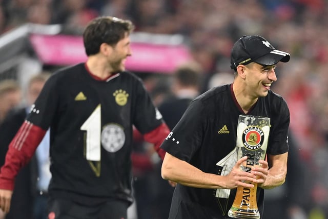 After sitting on the bench as Bayern Munich sealed their 10th consecutive Bundesliga trophy with a 3-1 home win over Borussia Dormund, Roca celebrates the title and the Der Klassiker victory by pouring beer over team-mate Leon Goretzka.