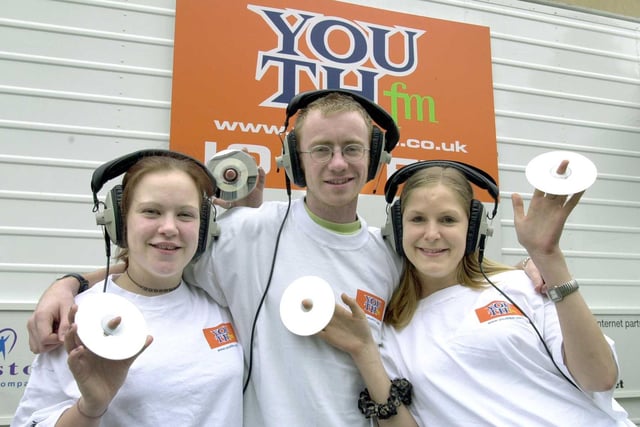 Youth FM went on  air from a mobile studio outside Leeds City Art Gallery. Pictured are DJ Toby One with production assistants Amy Wilson (left) and Ruth Gardner.