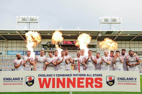 England celebrate their win over Combined Nations. Picture by Alex Whitehead/SWpix.com.