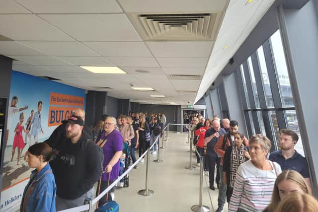 Travellers have frequently been left queuing out of the terminal building as security personnel worked tirelessly to get people through.