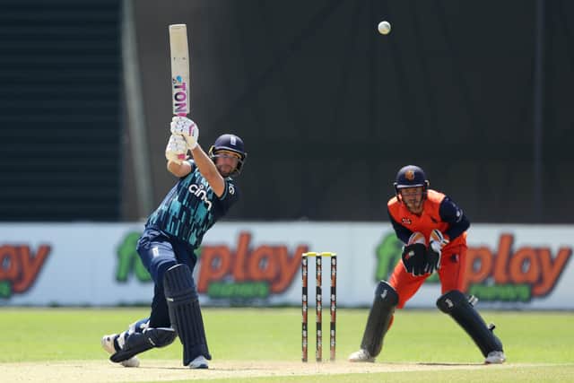 CRASH, BANG WALLOP: Dawid Malan of England hits a six against the Netherlands in Amstelveen Picture: Richard Heathcote/Getty Images