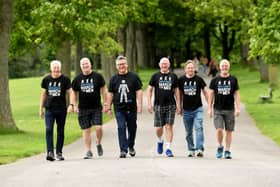 Six former players of Cookridge FC, who are taking part in Sunday's March for Men in Leeds (Photo: Simon Hulme)