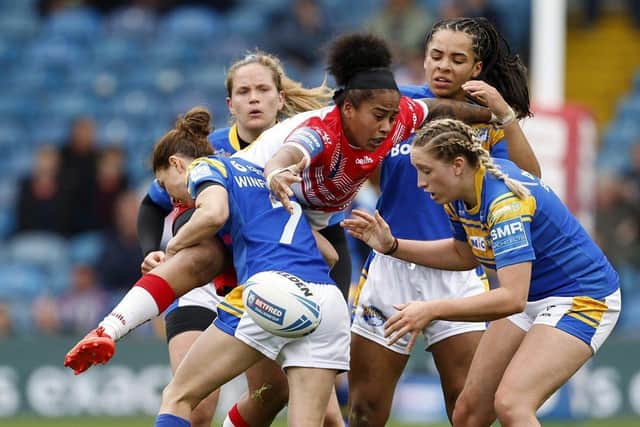 Leeds Rhinos Women tackle St Helens in a curtain raiser to Thursday' Super League encounter between the two clubs. Picture: Richard Sellers/PA Wire.