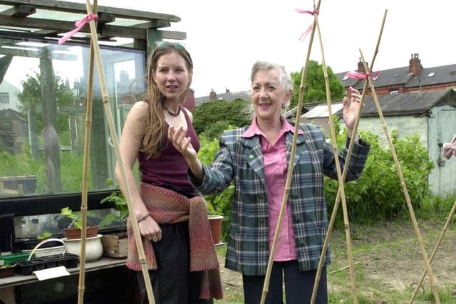 Coronation Street actress Thelma Barlow visited Leeds on a green fingered mission. She is pictured discussing organic gardening with Grounds For Change co-ordinator Helen Stathers at the Hovingham Avenue allotments in Harehills.
