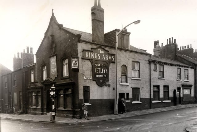 The Kings Arms pub on Meanwood Road in April 1958. Meanwood Street is on the right. This public house was demolished and a replacement built when the new Little London estate was constructed. This in turn was demolished.