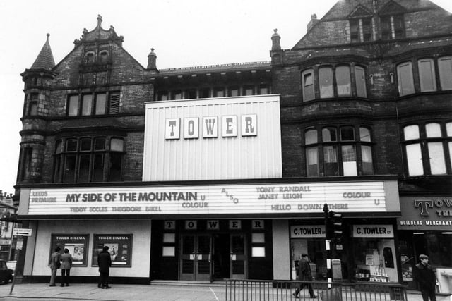 The Tower Cinema on New Briggate.  This image shows advertising for My Side of the Mountain starring Teddy Eccles and Theodore Bikel and 'Hello Down There with Janet Leigh and Tony Randall. The Tower closed as a cinema in 1985 and became a nightclub from 1986. PIC: K. S. Wheelan