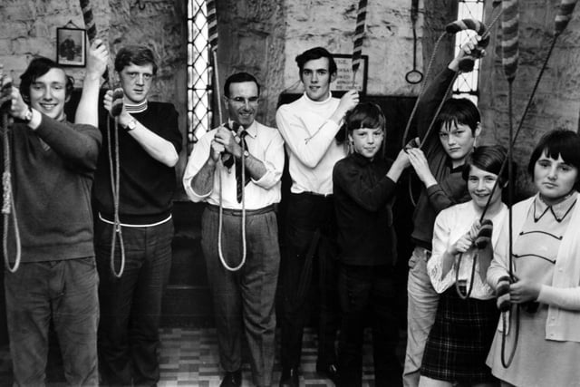 The new bell-ringing team at Armley Christ Church in July 1970. Pictured, from left, are Nigel Thornton, Philip Barehead, Edward Lofthouse, Richard Thornton, Michael Tiffany, Stuart Armitage, Denise Rodgers and Sharon Preston.