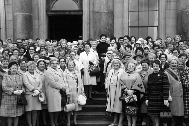 The Countess of Harewood with members of Women's Circle on the steps of Harewood House in September 1970.