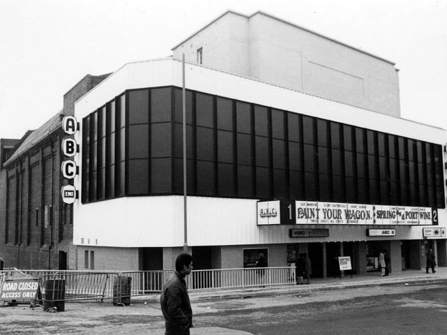 The ABC Cinema on Vicar Lane. It opened in November 1934 as the Ritz Cinema. The name changed to the ABC in May 1959. The photograph dates from when the ABC was re-opened as a twin cinema, in April 1970, with showings of Paint Your Wagon and Spring and Port Wine.